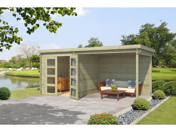 Blokhut met overkapping Helena 472x230 Onbehandeld vuren