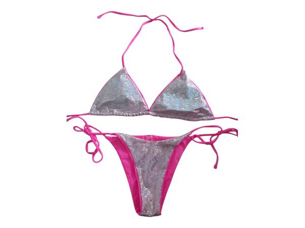 2 delige bikini roze zilver glitter L