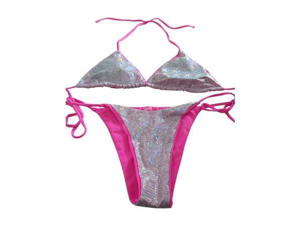 2 delige bikini roze zilver glitter L