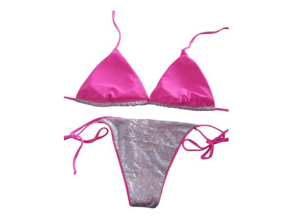 2 delige bikini roze zilver glitter L