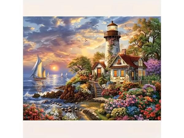 nr 32 Diamond Painting Kust strandhuis 40x50cm (vierkant)