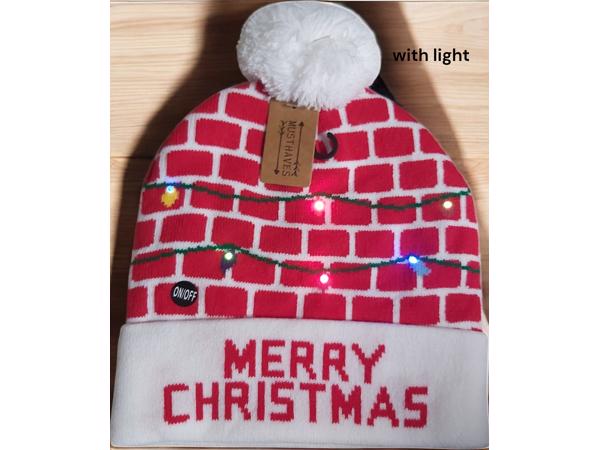 Muts met Pompon en Lampjes - Thema Kerst - Beanie - Acryl -