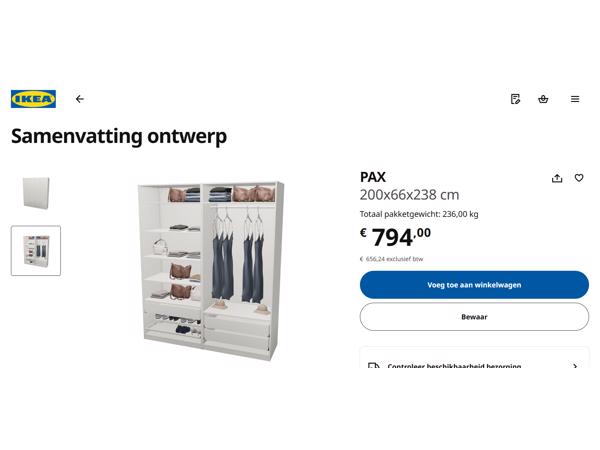 Kledingkast ikea pax 200x236cm. Leveren/ monteren mogelijk!