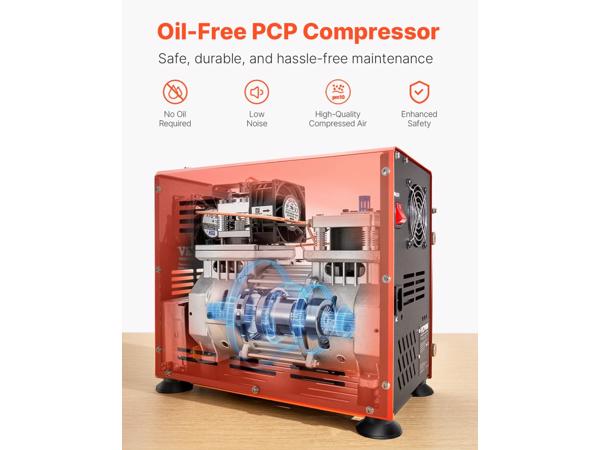PCP Compressor, Vevor 800W - dubbele cilinder - 310 bar.