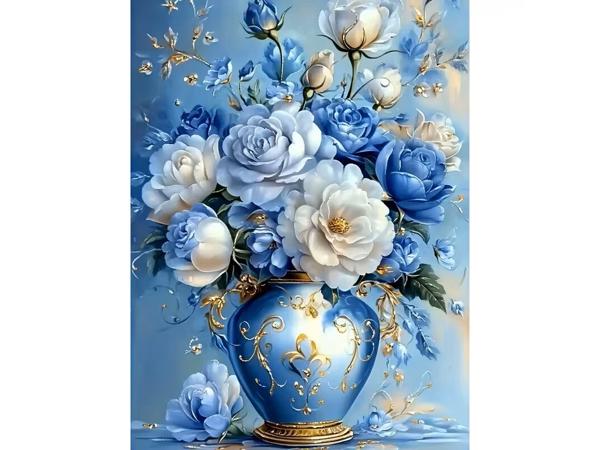 nr 26 Diamond Painting bloemen blauw 50x40cm (vierkant)