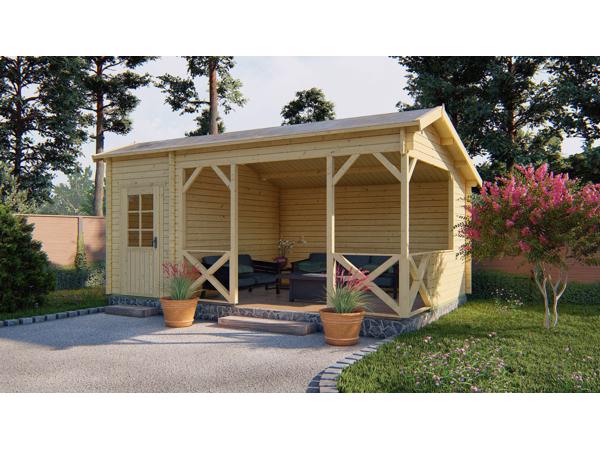 Tuinhuis-Blokhut Selma met overkapping: 578 x 350 x 279(h) c