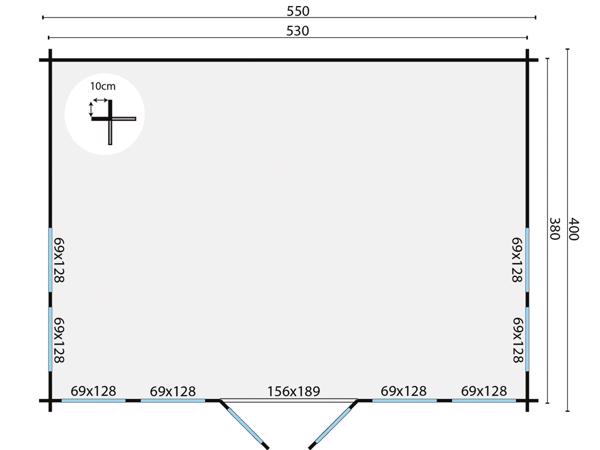 Blokhut - Tuinhuis Clockhouse | 44 mm | vuren onbehandeld