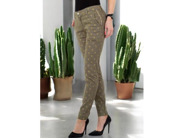 Place du Jour bedrukte broek met gouden cactus opdruk khaki