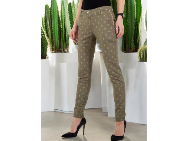 Place du Jour bedrukte broek met gouden cactus opdruk khaki