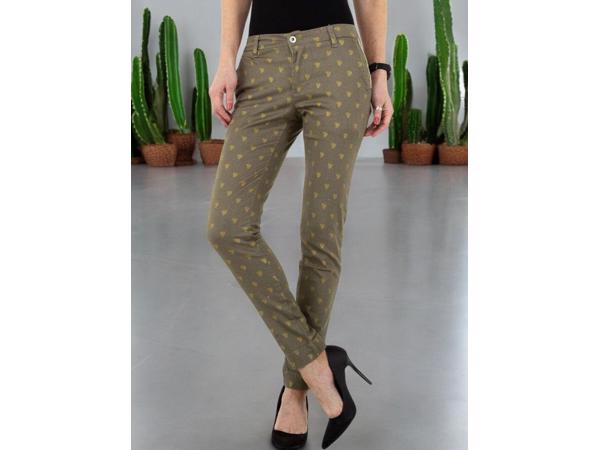 Place du Jour bedrukte broek met gouden cactus opdruk khaki