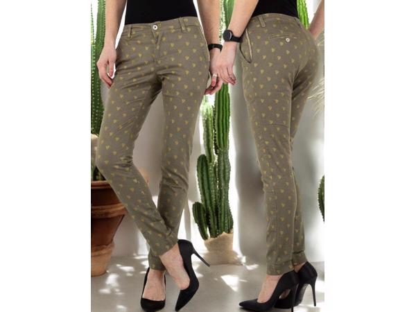 Place du Jour bedrukte broek met gouden cactus opdruk khaki