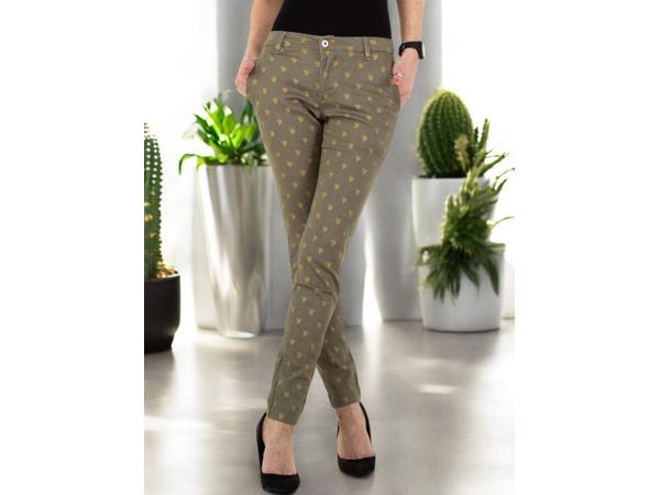 Place du Jour bedrukte broek met gouden cactus opdruk khaki