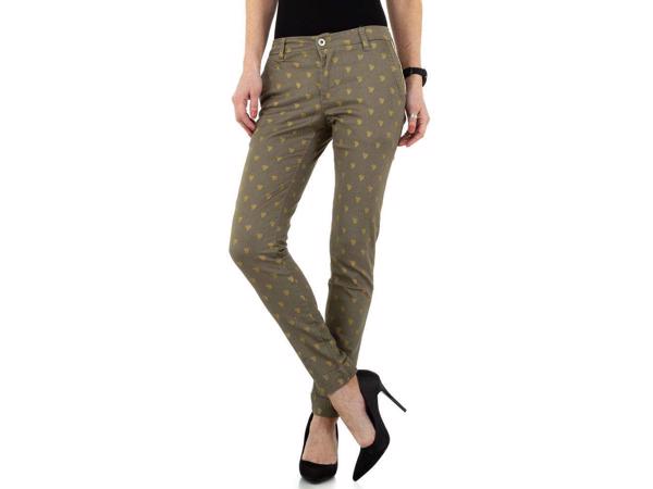 Place du Jour bedrukte broek met gouden cactus opdruk khaki