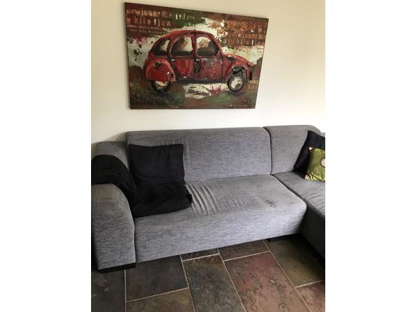 Hoekbank 250 bij 187cm van stof