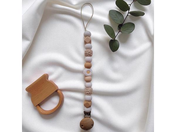 Speenkoord wit beige met wit bloemetje