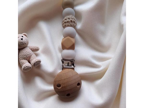 Speenkoord wit beige met wit bloemetje