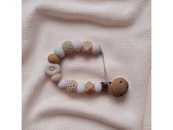 Speenkoord wit beige met wit bloemetje