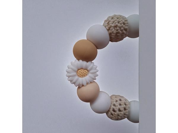 Speenkoord wit beige met wit bloemetje