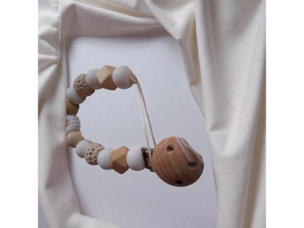 Speenkoord wit beige met wit bloemetje