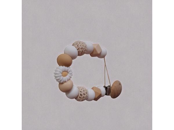 Speenkoord wit beige met wit bloemetje