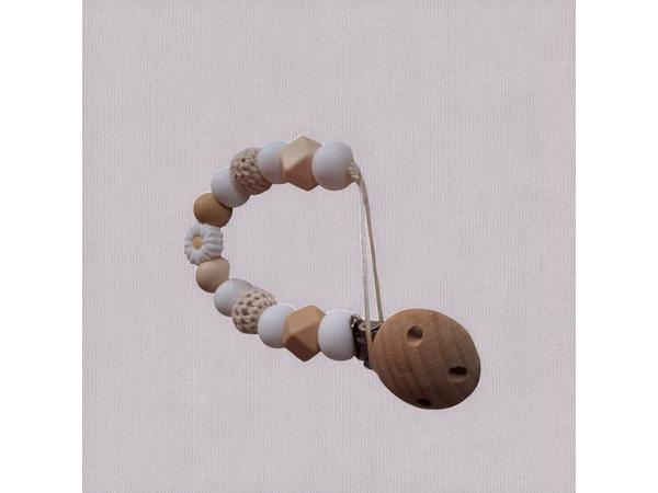 Speenkoord wit beige met wit bloemetje