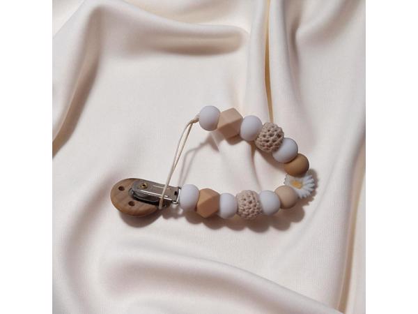 Speenkoord wit beige met wit bloemetje