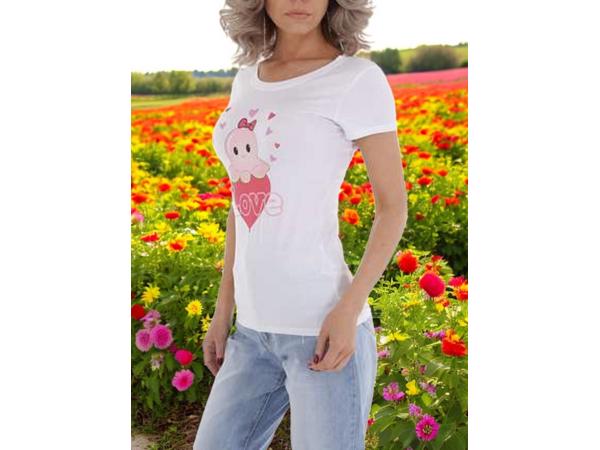 T-shirt strak getailleerd wit octopus love XL