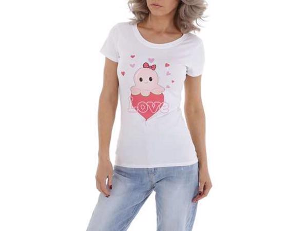 T-shirt strak getailleerd wit octopus love XL