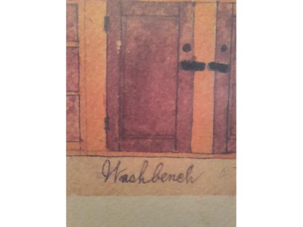 Schilderij bureau en wasbak