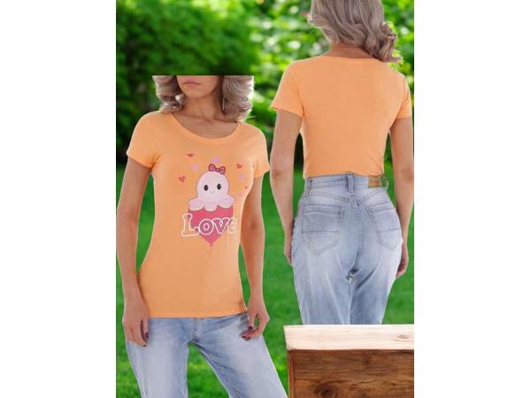 Glo-story strak getailleerd t-shirt oranje octopus love S