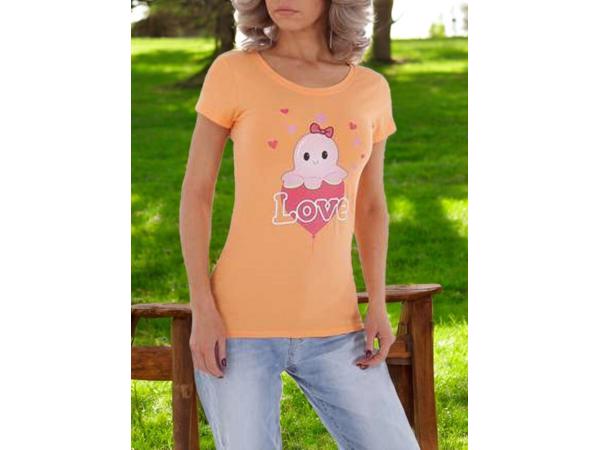 Glo-story strak getailleerd t-shirt oranje octopus love S