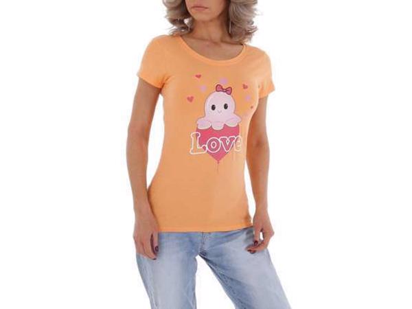 Glo-story strak getailleerd t-shirt oranje octopus love S