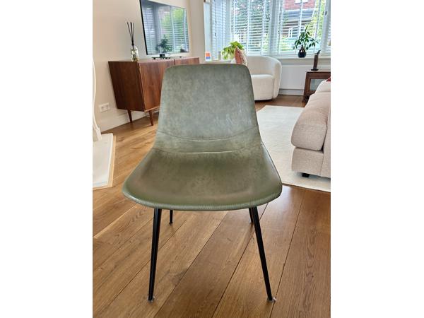 Stijlvolle groene, leren eetkamerstoelen (x4)