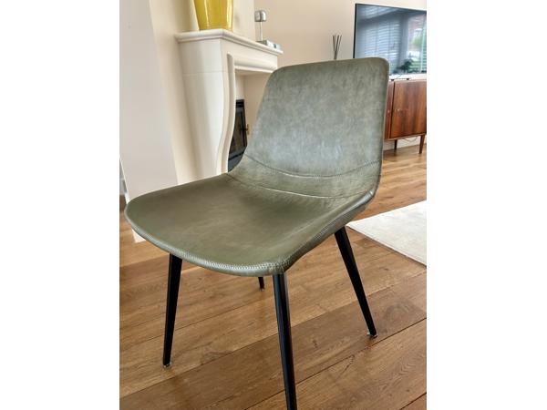 Stijlvolle groene, leren eetkamerstoelen (x4)