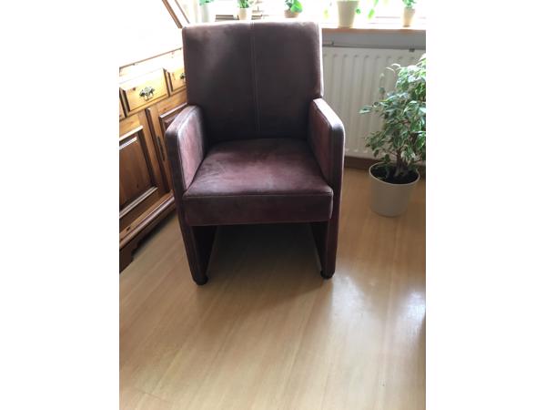 2 leren eetkamer stoelen (Nubuck) donkerbruin