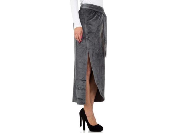 Lange velourse rok met split grijs S/M