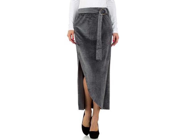Lange velourse rok met split grijs S/M