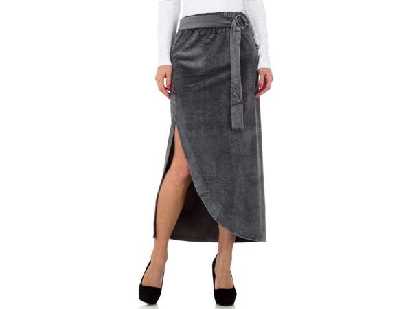 Lange velourse rok met split grijs S/M