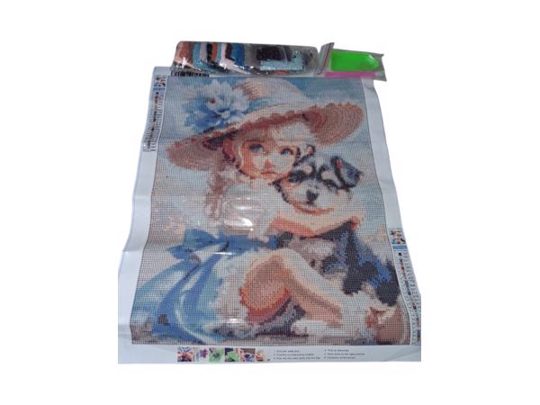 nr 39 Diamond painting meisje hondje 50x40cm (vierkant)