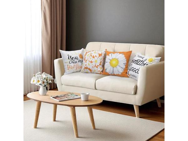 Set van 4 kussenhoezen bloem en tekst wit oranje geel 40x40c