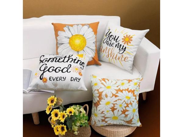 Set van 4 kussenhoezen bloem en tekst wit oranje geel 40x40c