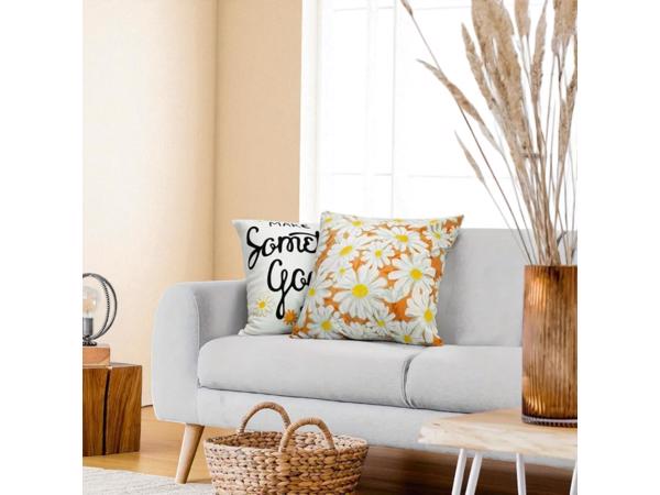 Set van 4 kussenhoezen bloem en tekst wit oranje geel 40x40c