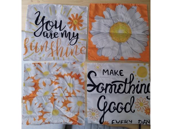 Set van 4 kussenhoezen bloem en tekst wit oranje geel 40x40c