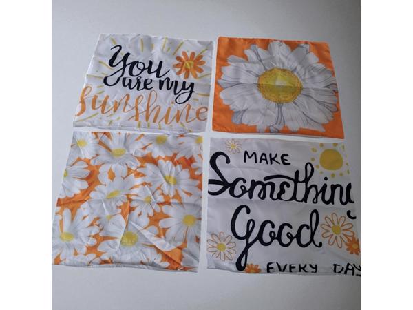 Set van 4 kussenhoezen bloem en tekst wit oranje geel 40x40c