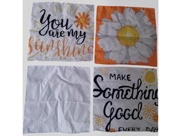 Set van 4 kussenhoezen bloem en tekst wit oranje geel 40x40c
