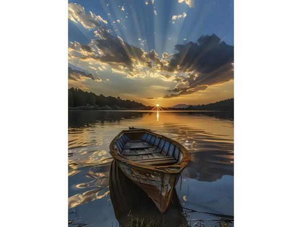 nr 53 Diamond Painting boot zonsondergang 50x40cm (vierkant)