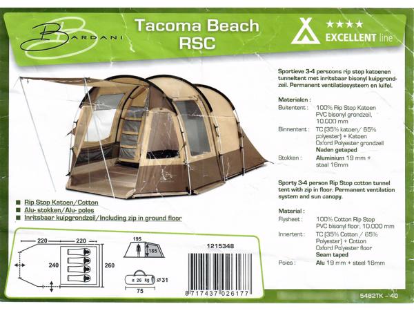 Bardani Tacoma Beach 3-4 persoons tent (technisch katoen)