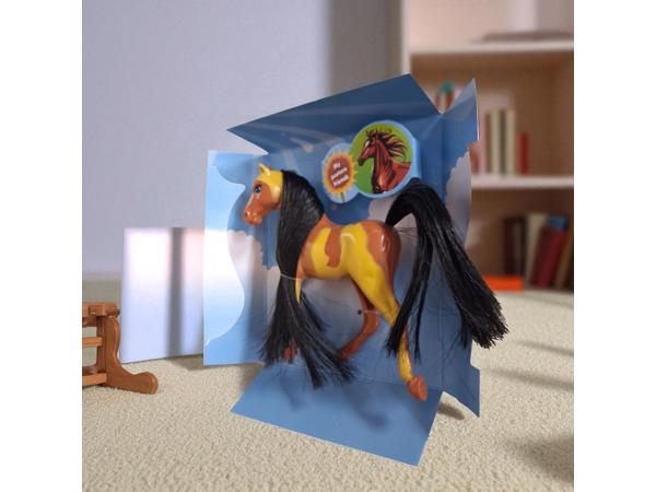 Little horse speelpaard camel bruin gevlekt zwart haar