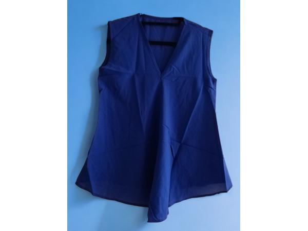 Luchtig mouwloos effen shirt cobalt blauw S