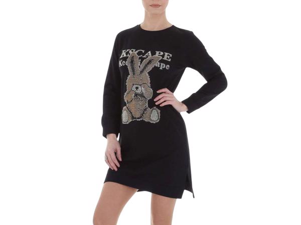 Sweat jurk strass steentjes zwart L/XL